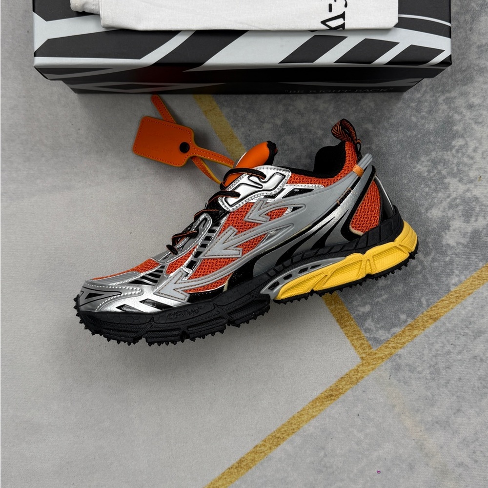 Off-White Orange and Silver Trail Runner Sneakers - Picture 6 of 9
